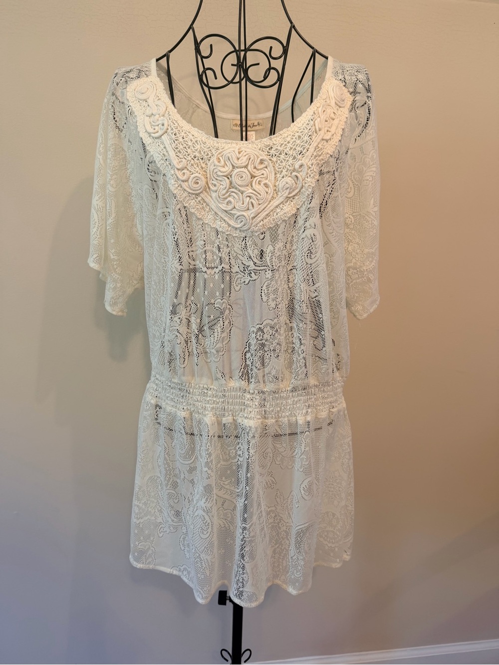 Woman's Lace Crochet Cinch Waist Summer Bathing Suit Cover Up Size 1X